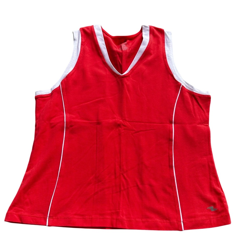 Athletic Works Womens Red V-Neck Tank Top White Trim Sleeveless Activewear XL